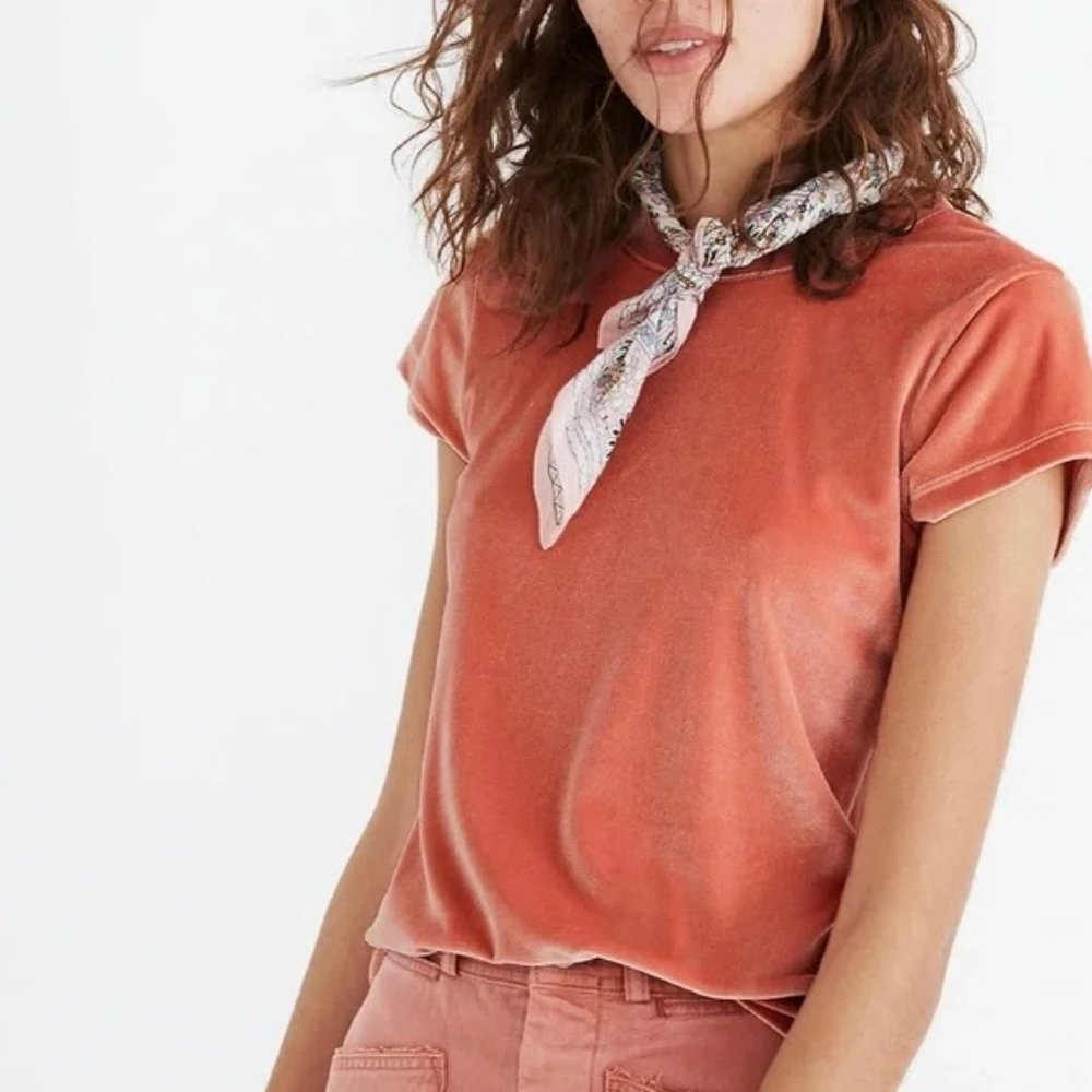 Madewell Peach Velvet Crew Neck Tee Large